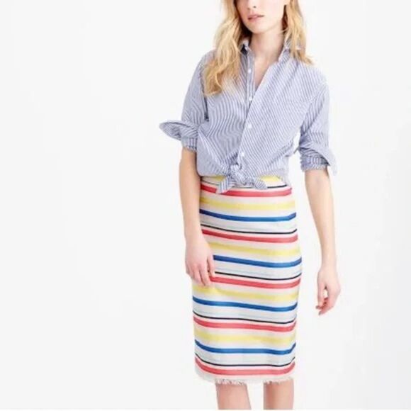 J.Crew Jacquard Pencil Skirt in Cream/ Rainbow Stripe | Size 2 - Picture 2 of 7